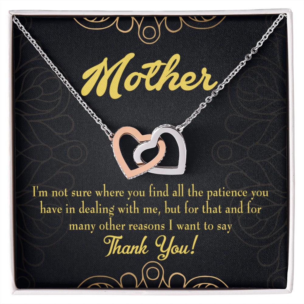 To Mom Patience Inseparable Hearts CZ Necklace Silver Tone Standard Box